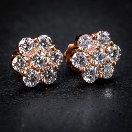 Tsv Jewelers Rose Gold 925 Sterling Silver Large Flower Cluster Cz Stud Screw Back Earrings