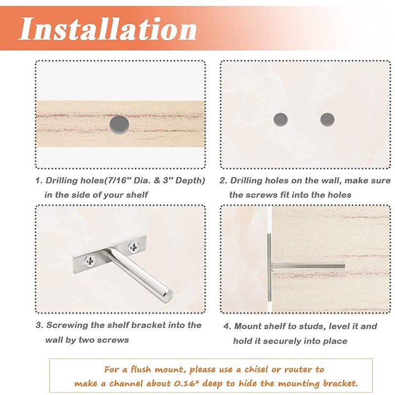 Mesee 6 Packs Floating Shelf Support, 3 Inch Invisible Floating