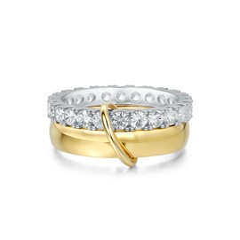 14K Gold Plating and Platinum Plating Stackable Interlocking Ring Set | Anti-Allergy Mixed Metal Multi-Ring Declaration Jewelry | Women's Festival Gift, Mother's Day/Birthday/Engagement Jewelry