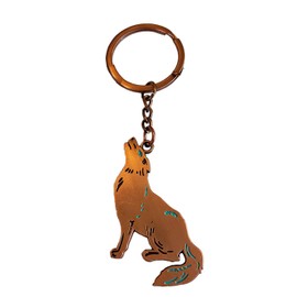 Coyote/Wolf Southwestern Souvenir Keychain (Bronze) - American Southwest Souvenir Gift - Metal Key Chain with Turquoise Accents