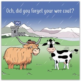 Twizler Funny Scottish Highland Cow Card - Funny Scotland Birthday Card for Men & Women - Blank Inside - Humour Anniversary - Retirement for Him Her