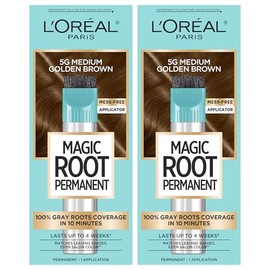 L'Or?l Paris L'Or?l Paris Magic Root Permanent Hair Color, 10 Minute Hair Dye Kit to Rescue Roots with 100% Gray Hair Coverage, 5G Medium Golden Brown, 2 Pack (Packaging May Vary)