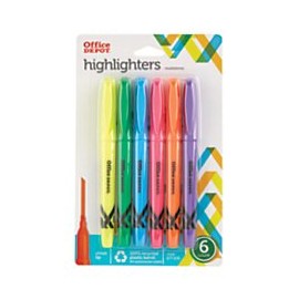 Office Depot 100% Recycled Pen-Style Highlighters, Assorted, Pack of 6, HY1002-6AST