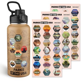 National Parks Water Bottle with 63 Waterproof Stickers,32oz Double Wall Vacuum Stainless Steel Wide Mouth Insulated Travel Water Bottle with Spout Lid,BPA-free and Leak-proof (32oz,Mocha)