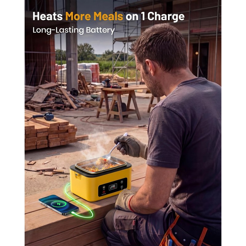 TaskStar Heated Lunch Box, Cordless Battery Powered Electric Lunchbox