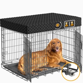 42 Inch Dog Crate with Divider - XL Dog Kennel Extra Large Cage with Wheels and Topper Double Door Big Collapsible Dog Crates for XLarge Dogs Indoor Metal Wire X Large Pet Cages