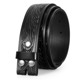LEACOOLKEY Western Leather Belt Strap for Men Women Cowboy Western Belts without Buckle Men Western Leather Belt for Jeans Pants