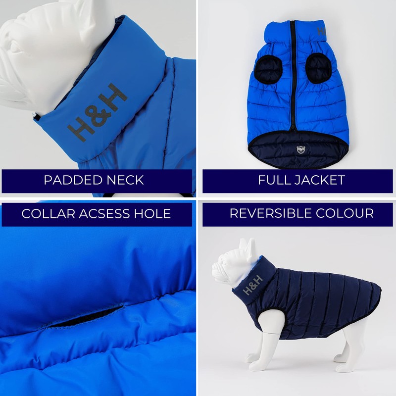 HUGO & HUDSON Reversible Dog Puffer Jacket, Windproof Water Resistant