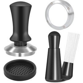 Espresso Accessories Kit, Spring Loaded Calibrated Tamper, WDT Tool and Dosing Funnel Set Fits Espresso Coffee Machines and 58 mm Portafilters (58mm)