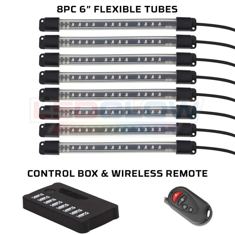 LEDGlow 8pc Million Color Flexible Motorcycle LED Lighting Kit -