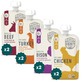 Serenity Kids 6+ Months Baby Food Pouches - Nutrient-Packed Meat Puree with 5g Protein - Organic Baby Food with Ethically Sourced Meat & Veggies - Convenient On-the-Go Toddler Snacks - 3.5 Oz, 8 Pack