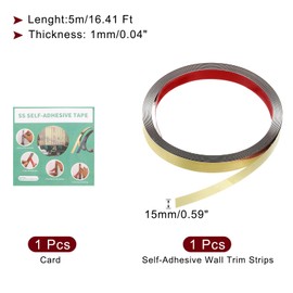 uxcell Gold Metalized Mirror Finish Molding Trim, Peel and Stick Stainless Steel, Flexible Self-Adhesive Metal Trim for Wall, Mirror Edging (16.4ft x 0.59")