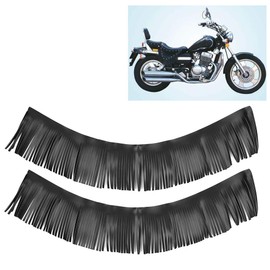 Saddlebag Tassels Leather, KIMISS 2pcs Motorcycle Saddle Bags with Fringe, 70cm Motorcycle Floorboard Tassel Rubber Mounts Support Cushion Hard Saddle Bags Retro Foot Pedal Saddlebag (Black Cat. No.