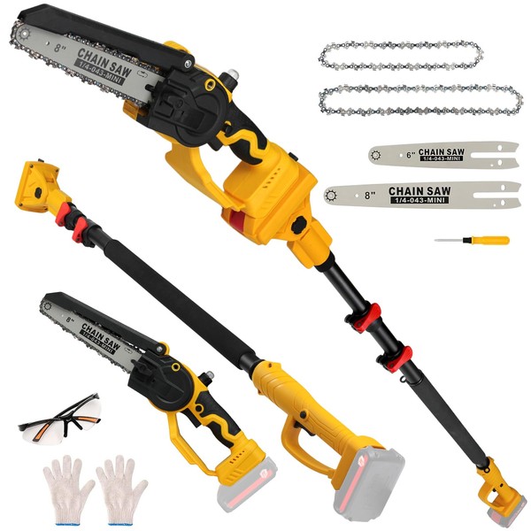 2-in-1 Cordless 8" Pole Saw & Mini Chainsaw Compatible with