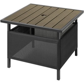 LZRS Adirondack Square Outdoor Side Table with Umbrella Hole, Pool Composite Patio Table,HDPE End Tables for Backyard,Pool, Indoor Companion, Easy Maintenance & Weather Resistant(Light Brown)