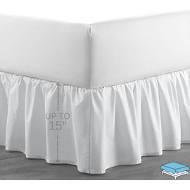 Falda de cama con volantes con esquinas divididas, microfibra con volantes para un conjunto de ropa de cama perfectamente adaptado, sin arrugas y decoloración, fácil ajuste, tamaño individual de 15