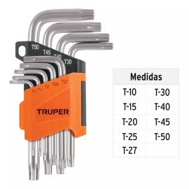 Truper Juego 9 Llaves Torx C/organizador Abatible, Truper 15554