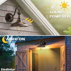 SIEDiNLAR Solar Barn Light Outdoor with 3 Modes, Aluminum Vintage Gooseneck Wall Barn Light Waterproof Motion Sensor for Barn Shed Garage Farmhouse Porch Chicken Coop, Dark Bronze (1 Pack)