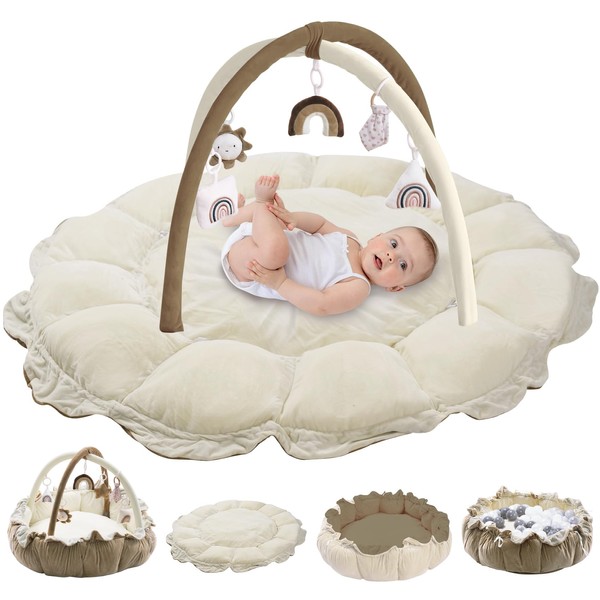 5-in-1 Convertible Baby Play Gym with 6 Toys, Tummy Time