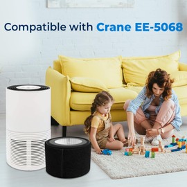 TOMORAL EE-5068 Replacement Filter for Crane Air Purifier EE-5068, Air Filter with 1 True HEPA (H13) Filter and 2 Carbon Pre-filters