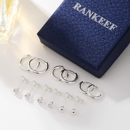 S925 Sterling Silver Stud Earrings, Silver Hoops Earrings for Women with Silver Stud Earring Set 4/6/8 Pairs Small Cartilage Huggie Earring Star Moon Ball Heart CZ Studs