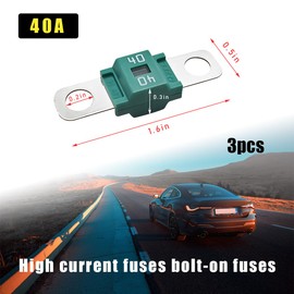 Gasedin 3 PCS Bolt-On Fuses, 50/125/100/80/60/40/200/150A High Current Fuses, 58V Bolt-Down Studs Fuses for Cars, Trucks, Boats, Buses, Caravans, Power System Car Accessories (40A)