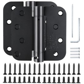 Automatic Self-Closing Door Hinges Black Matte 4 Inch x 4",Spring Hinge Auto Soft Close Hinges for Doors 5/8" Radius Fire Front Interior Door Hinge Bathroom Pantry Laundry Basement, 2 Pack
