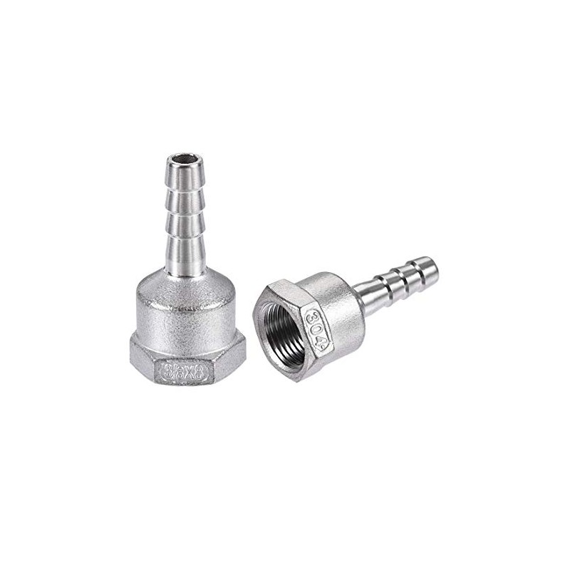 sourcing map 304 Stainless Steel Hose Barb Fitting Coupler, 8mm