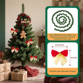 NefLaca 10 m Christmas Garland with 45 Christmas Bows DIY Artificial Pine Garland for Indoor and Outdoor Use This Fir Garland Delights the Whole Family