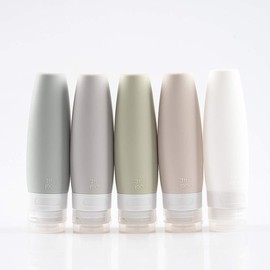TSA - Juego de botellas de viaje de silicona portátil certificadas, a prueba de fugas, tubos de silicio exprimidores de tamaño de viaje, accesorios de viaje recargables para champú líquidos, paquete de 5 (3 onzas líquidas)