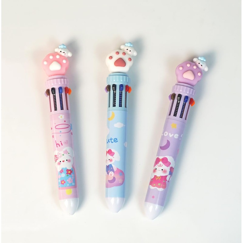 Clapoyis 3pcs 10 Colors Ballpoint Pen 0.5mm Animal Cat