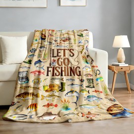 Fish Blanket Gifts for Men Boys Soft Flannel Fishing Throw Blanket Funny Fish Lover Gift Merch Stuff for Fisherman 50"X40"