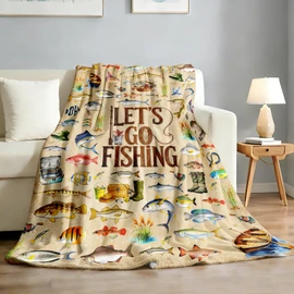 Fish Blanket Gifts for Men Boys Soft Flannel Fishing Throw Blanket Funny Fish Lover Gift Merch Stuff for Fisherman 50"X40"