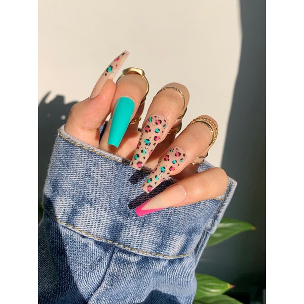 Lured Bait Press on Nail Set Coffin Glossy Long Fake