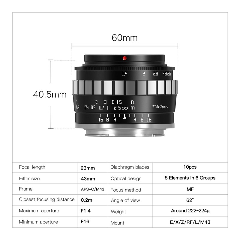 TTARTISAN 23mm F1.4 APS-C for Fuji X-Mount (X-Mount)