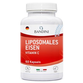 BANDINI Bandini? Liposomales Eisen 30mg + Vitamin C, Fols?ure, B12, B6 und A C Hohe Bioverfgbarkeit, gegen Mdigkeit und Ersch?pfung C Eisenpr?parat mit erh?hter Aufnahmef?higkeit - Liposomal Iron 60 Kapseln