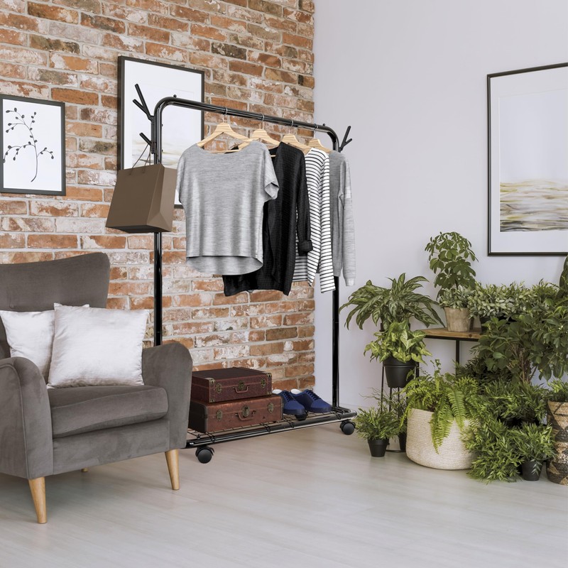 Simple Houseware Industrial Style 50.4" W Clothing Rack with Wheels