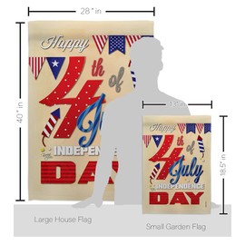 Breeze Decor Happy 4th Garden House Flag - Kit Patriotic Fourth of July Independence Day Fireworks BBQ United State American - Decoration Banner Small Yard Gift Double-Sided Made in USA 28 X 40