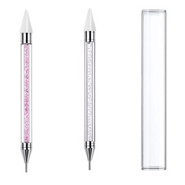 Rhinestone Picking Pen Diamond Painting Pen Dot Pen Nail Art Pen Envelope Pen Crystal Bead Handle Nail Decoration Pen Diamond Painting Art Tools Nail Design DIY Craft Set of 2 White + Pink