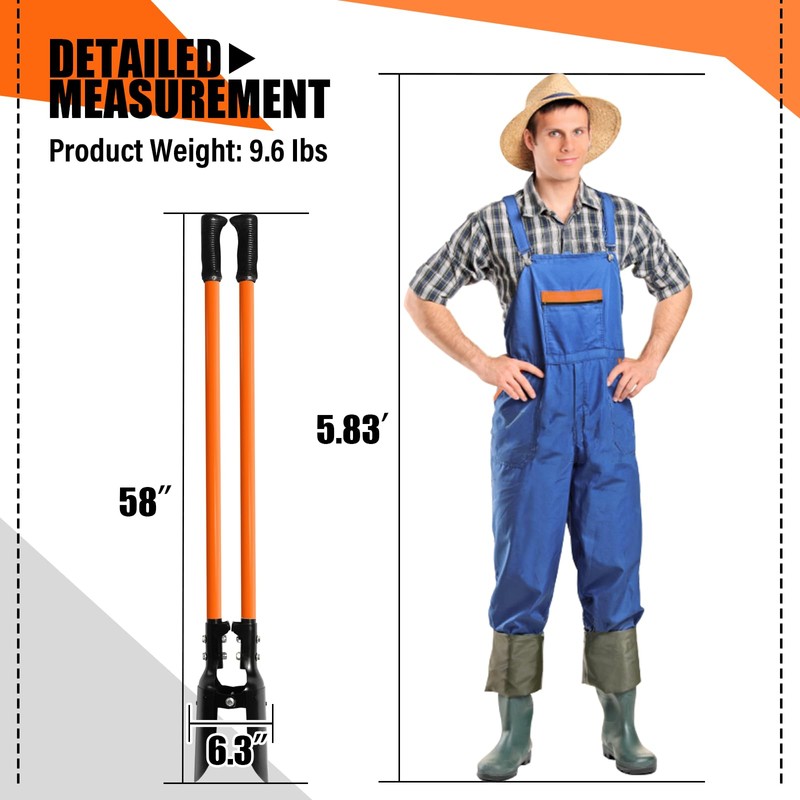 Nohovu Post Hole Digger, Heavy Duty with Fiberglass Handle, Carbon