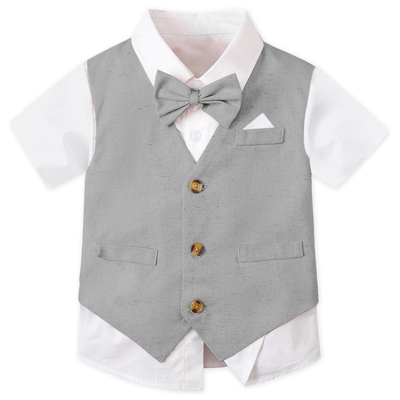 SANGTREE Boys' Gentleman Bowtie Formal Outfit V Neck Vest Wedding