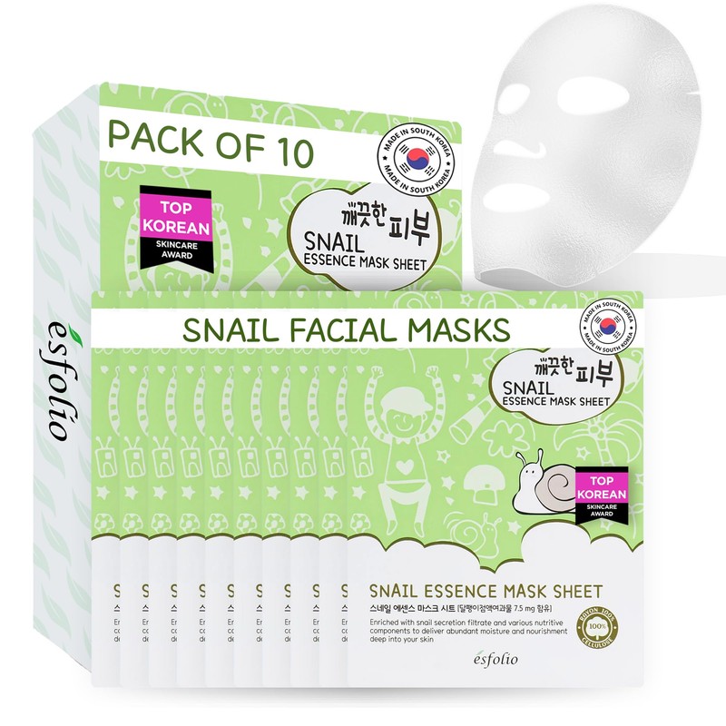 Esfolio Pure Skin Mask Box, Snail Essence, 11.8 Ounce
