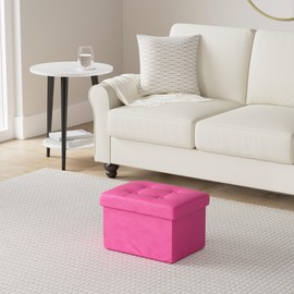 LINMAGCO Storage Ottoman Folding Foot Stool Velvet Foot Rest with Padded Modern Ottoman with Storage for Living Room Puppy Step Stool 17x13x13in(ROSEO)