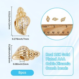 Beebeecraft 8Pcs Conch Shell Beads 18K Gold Plated Summer Ocean Beach Sea Shell Cubic Zirconia Beads with Hole for Crafting Jewellery Vase Filler Hair Beach Party Home Decoration