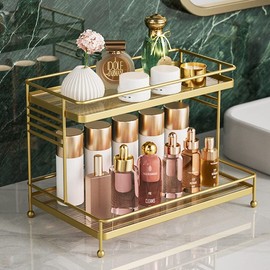 TWINS CHA & SAL 2-Tier Acrylic Bathroom Organizer, Countertop Vanity Storage Shelf, Makeup Cosmetics Holder
