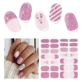 Semi Cured Gel Nail Strips,28 Pcs Christmas Gel Nail Strips,Santa Nail Stickers Full Nail Wraps, Red Gel Stickers for Nails Work with Any UV Lamp