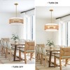 Boho Rattan Chandelier, 19.7" Large Boho Pendant Light with Fabric