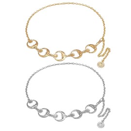 2 PCS Metal Waist Chain Belt Adjustable Silver&Gold Chain Belt Moon Star Link Belt Fashion Sun Body Belly Belt Chains for Women Girls Jeans Dress Coat Decorative