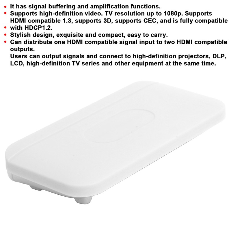 HDMI Compatible Splitter 1 Input to 2 Outputs Mini 1080P