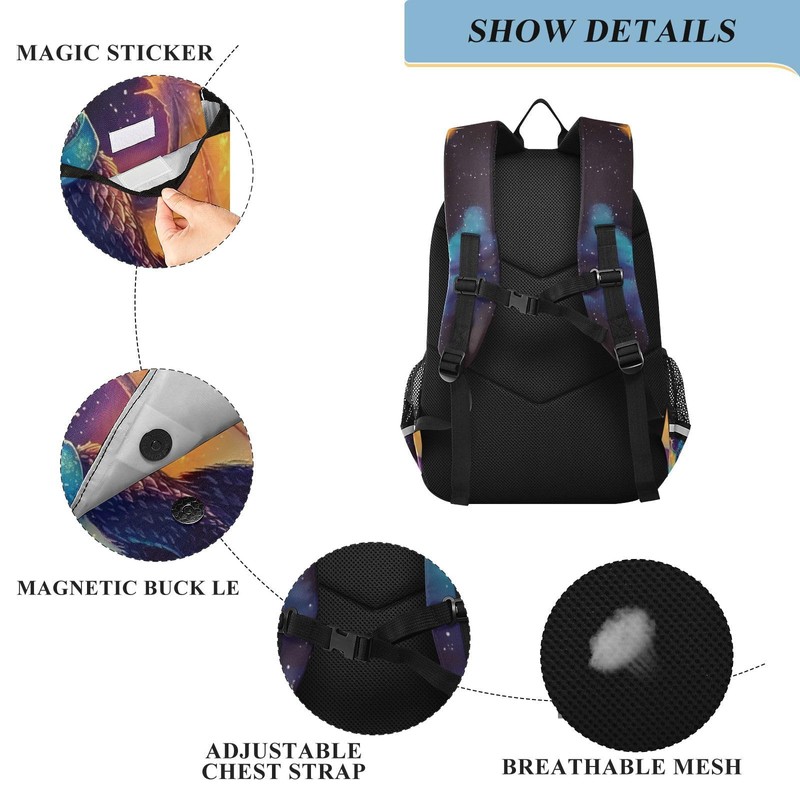 Dragon Backpack for Boys Girls,Crescent Moon Star Dragon Backpack Students